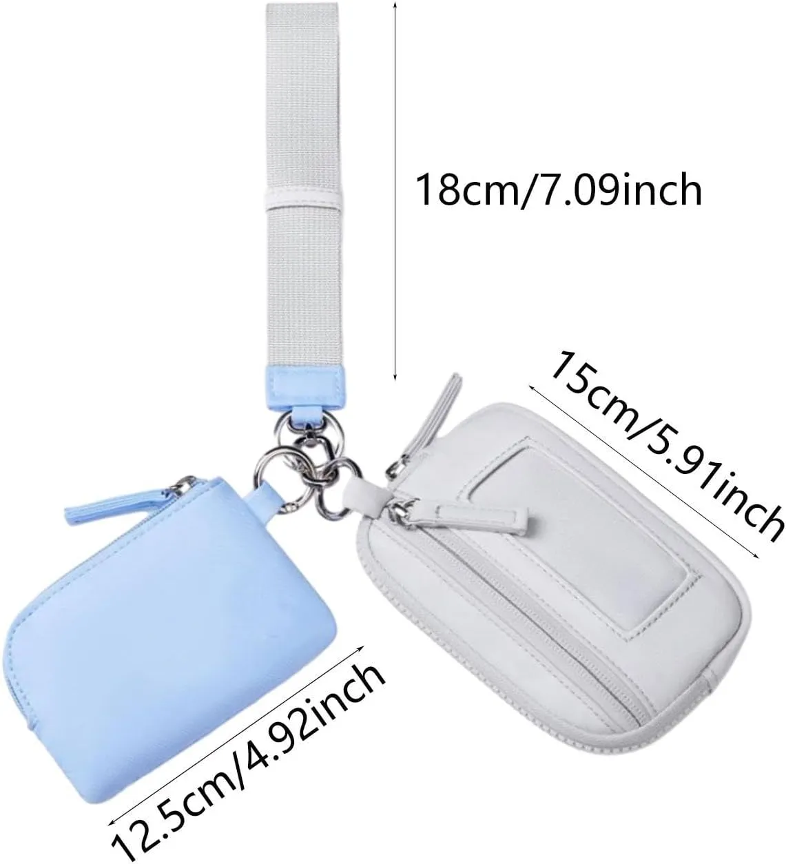 Keychain Wristlet Wallet Small Wallet with Keyring Trendy Waterproof Double Pouch Purse for Travel Trekking Backpacking Camping, Blue Gray