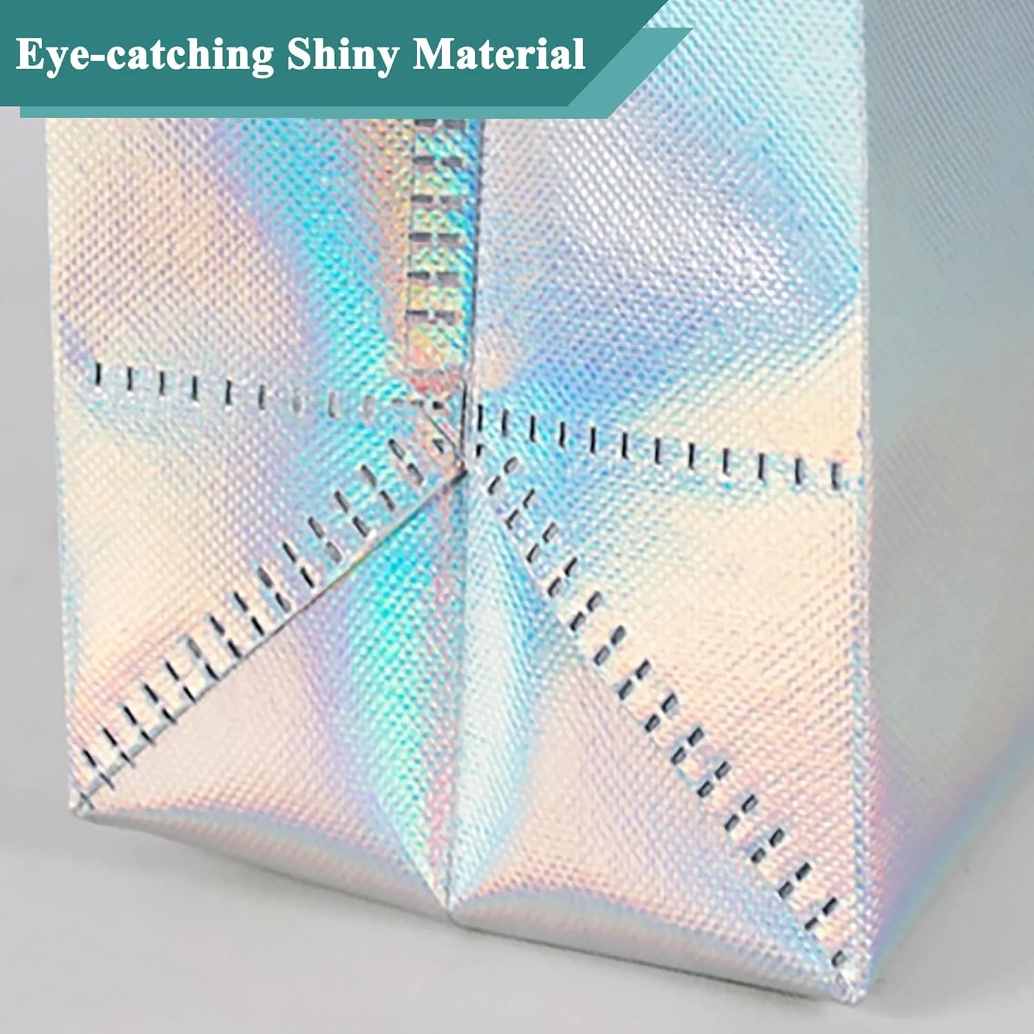 KEYYOOMY 20 Pcs Iridescent Gift Bags with Handles Medium Size- 8x4x10 In Glossy Reusable Gift Bag with Handles- Shiny Holographic Party Favor Bags, Birthday Goodie Bags, Wedding Gift Bag
