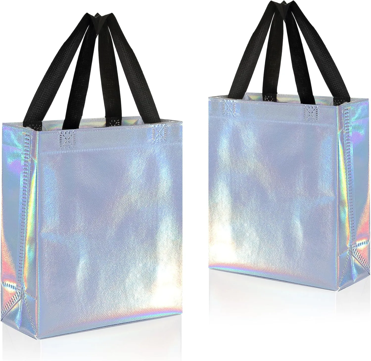 KEYYOOMY 20 Pcs Iridescent Gift Bags with Handles Medium Size- 8x4x10 In Glossy Reusable Gift Bag with Handles- Shiny Holographic Party Favor Bags, Birthday Goodie Bags, Wedding Gift Bag