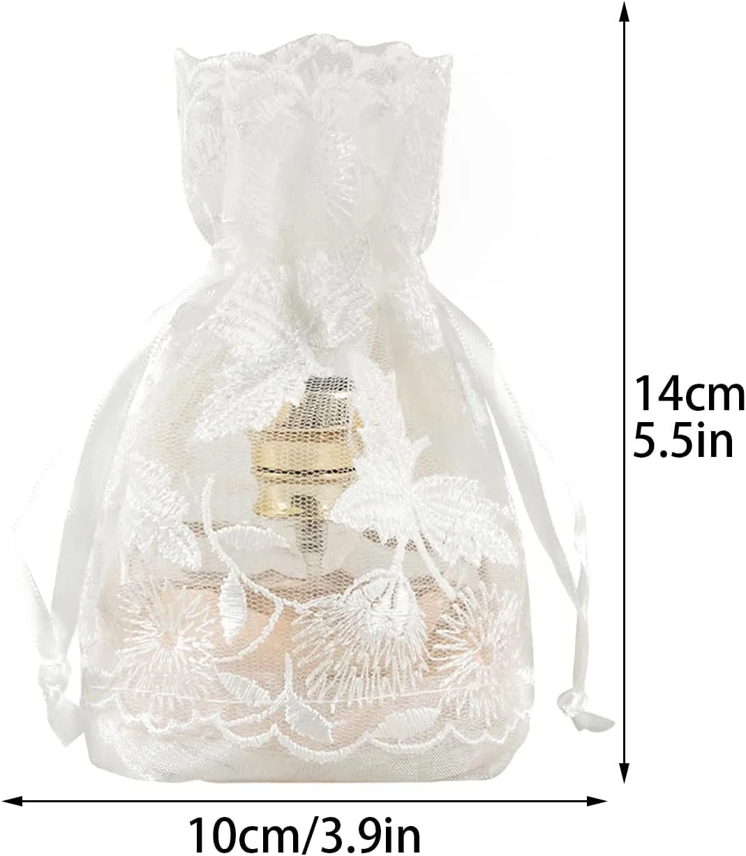 KHBNHJ 24 Pcs White Lace Organza Drawstring Bags, 3.9 x 5.5 Inch Wedding Favor Gift Bags with Maple Leaf Embroidery, Mesh Jewelry Pouches Gift Bags for Wedding Supplies Bridal Shower