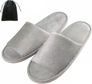 KHC-KHF Spa Slipper- 5 Pairs of Velvet Open Toe Slippers with Travel Bags- One Size Fit Most Men and Women for Spa