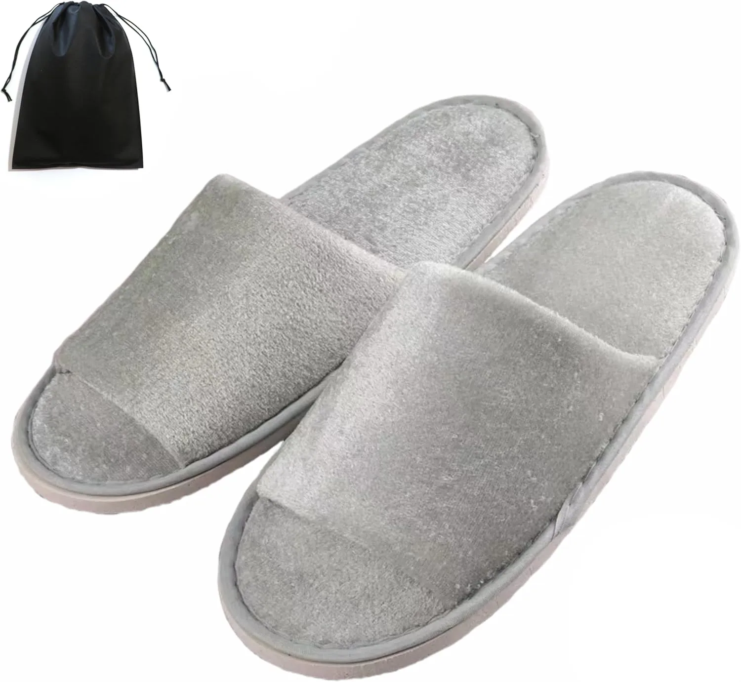 KHC-KHF Spa Slipper- 5 Pairs of Velvet Open Toe Slippers with Travel Bags- One Size Fit Most Men and Women for Spa