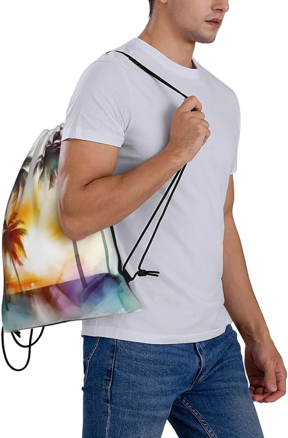 KHiry Drawstring Backpack Waterproof String Bag Palm Trees Sunset Drawstring Sackpack Gym Bag for Man Woman