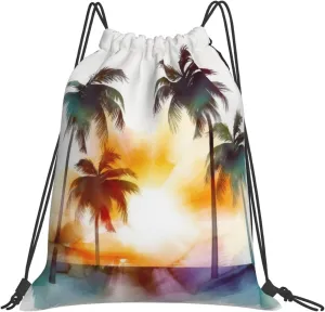 KHiry Drawstring Backpack Waterproof String Bag Palm Trees Sunset Drawstring Sackpack Gym Bag for Man Woman