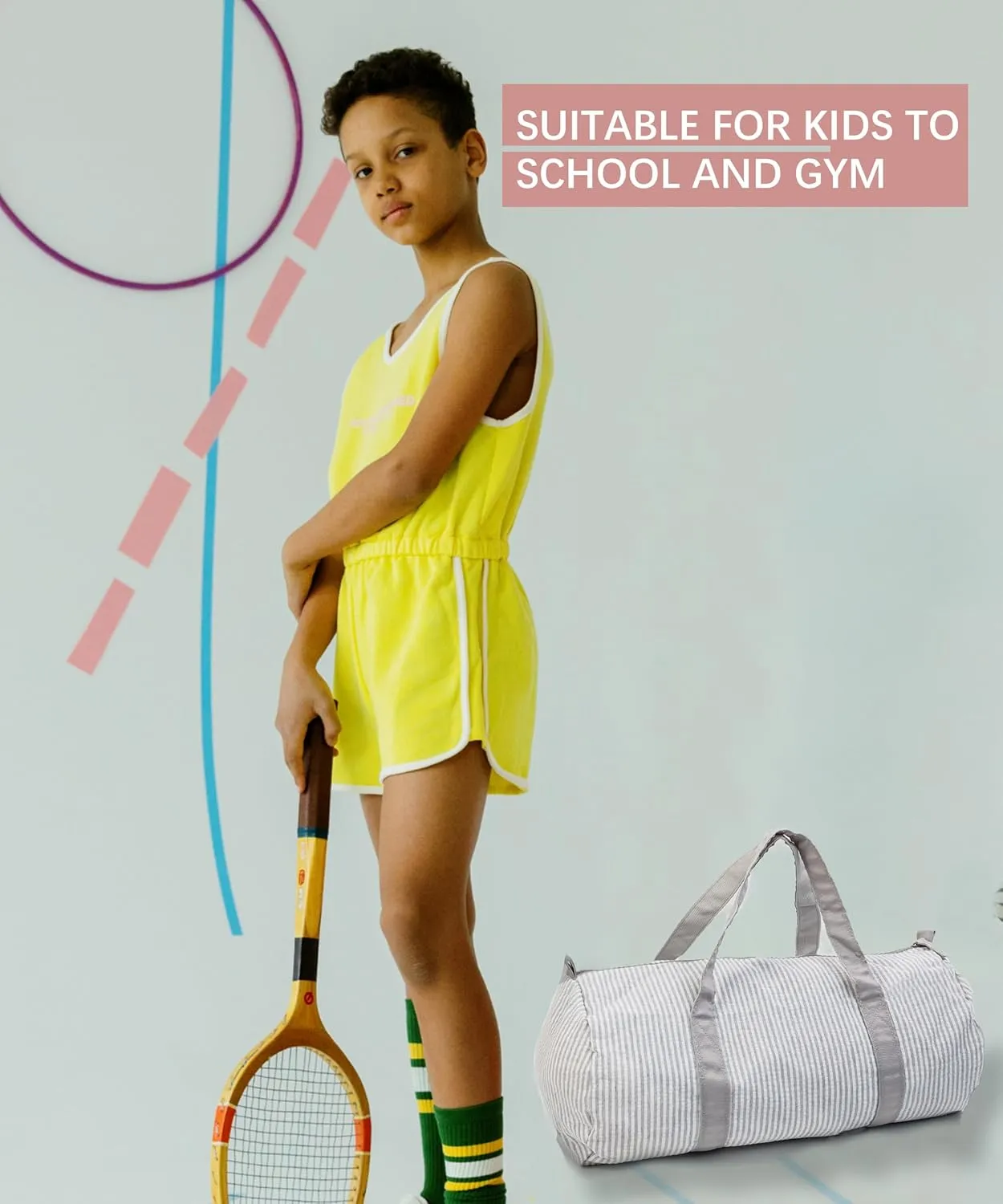 Kids Duffle Travel Bag Boys Personalized Weekender Overnight Duffel Bag Seersucker Dance Bag Kids Travel Bag for Toddler Teens Dance Sports Gym Workout (Gray)