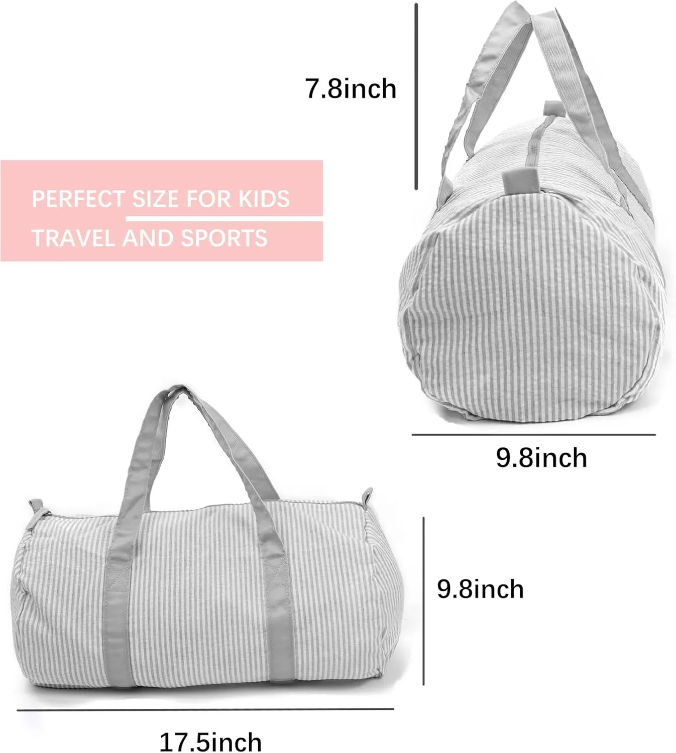 Kids Duffle Travel Bag Boys Personalized Weekender Overnight Duffel Bag Seersucker Dance Bag Kids Travel Bag for Toddler Teens Dance Sports Gym Workout (Gray)