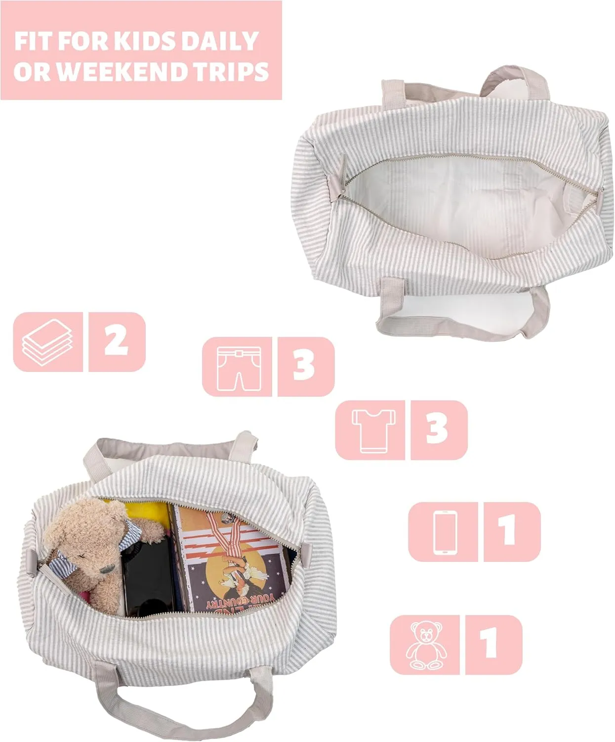 Kids Duffle Travel Bag Boys Personalized Weekender Overnight Duffel Bag Seersucker Dance Bag Kids Travel Bag for Toddler Teens Dance Sports Gym Workout (Gray)