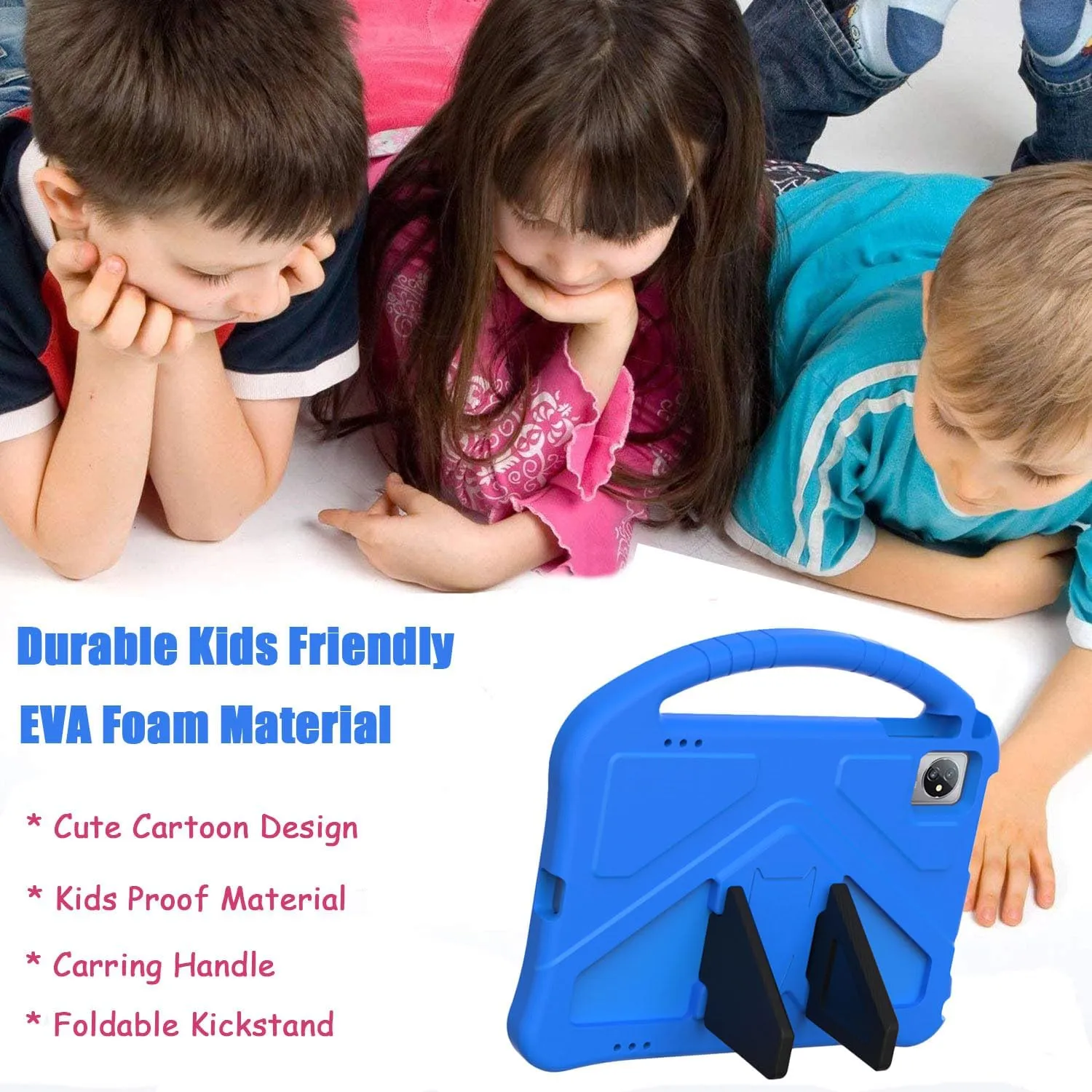 Kids Universal Case for Blackview Tab 8 WiFi 10.1 inch 2023, EVA Foam Stand Handle Cover for Blackview Tab 7 WiFi/OSCAL Pad 60/ DragonTouch Notepad 102/ Teclast P40HD 10.1" Tablets - Blue