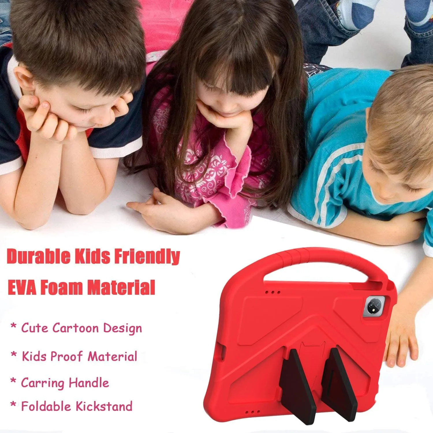 Kids Universal Case for Blackview Tab 8 WiFi 10.1 inch 2023, EVA Foam Stand Handle Cover for Blackview Tab 7 WiFi/OSCAL Pad 60/ DragonTouch Notepad 102/ Teclast P40HD 10.1" Tablets - Red