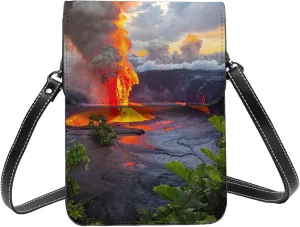 Kilauea Volcanos Print Small Crossbody Bags Women Card Slots Shoulder Bag Purse Leather Flip Phone Wallet