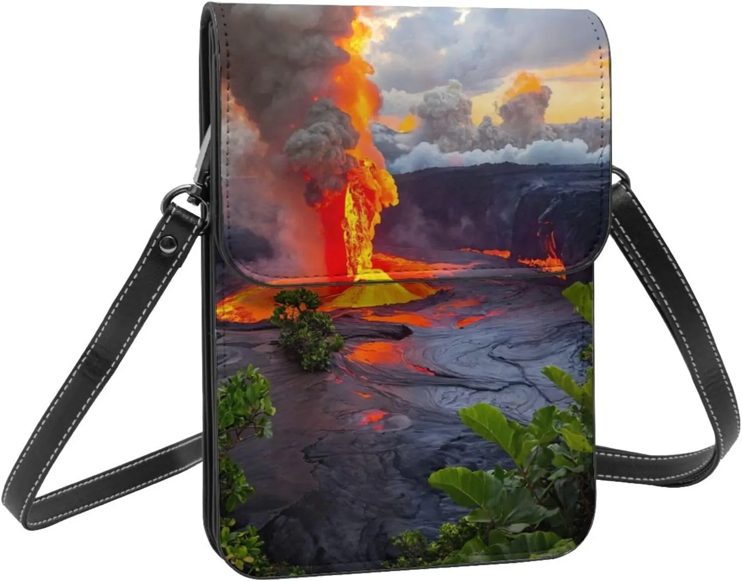 Kilauea Volcanos Print Small Crossbody Bags Women Card Slots Shoulder Bag Purse Leather Flip Phone Wallet