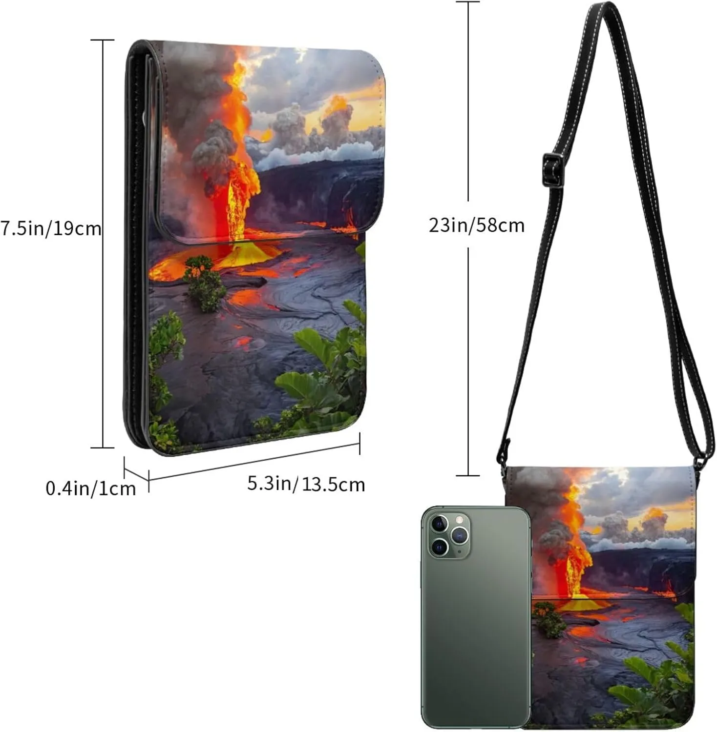 Kilauea Volcanos Print Small Crossbody Bags Women Card Slots Shoulder Bag Purse Leather Flip Phone Wallet