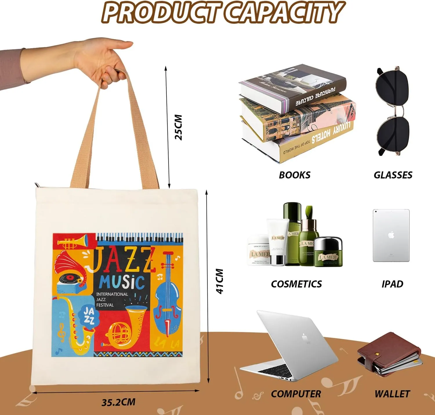 KingPoint Musical Note Tote Bag Shoulder Bag Women Tote Shopping Bag Big Capacity Casual Velvet Handbags for Music Lover Tote