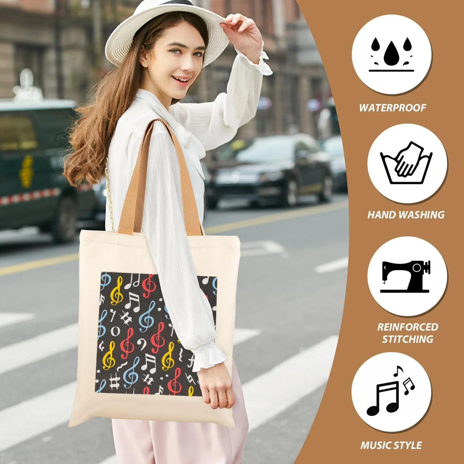 KingPoint Musical Note Tote Bag Shoulder Bag Women Tote Shopping Bag Big Capacity Casual Velvet Handbags for Music Lover Tote