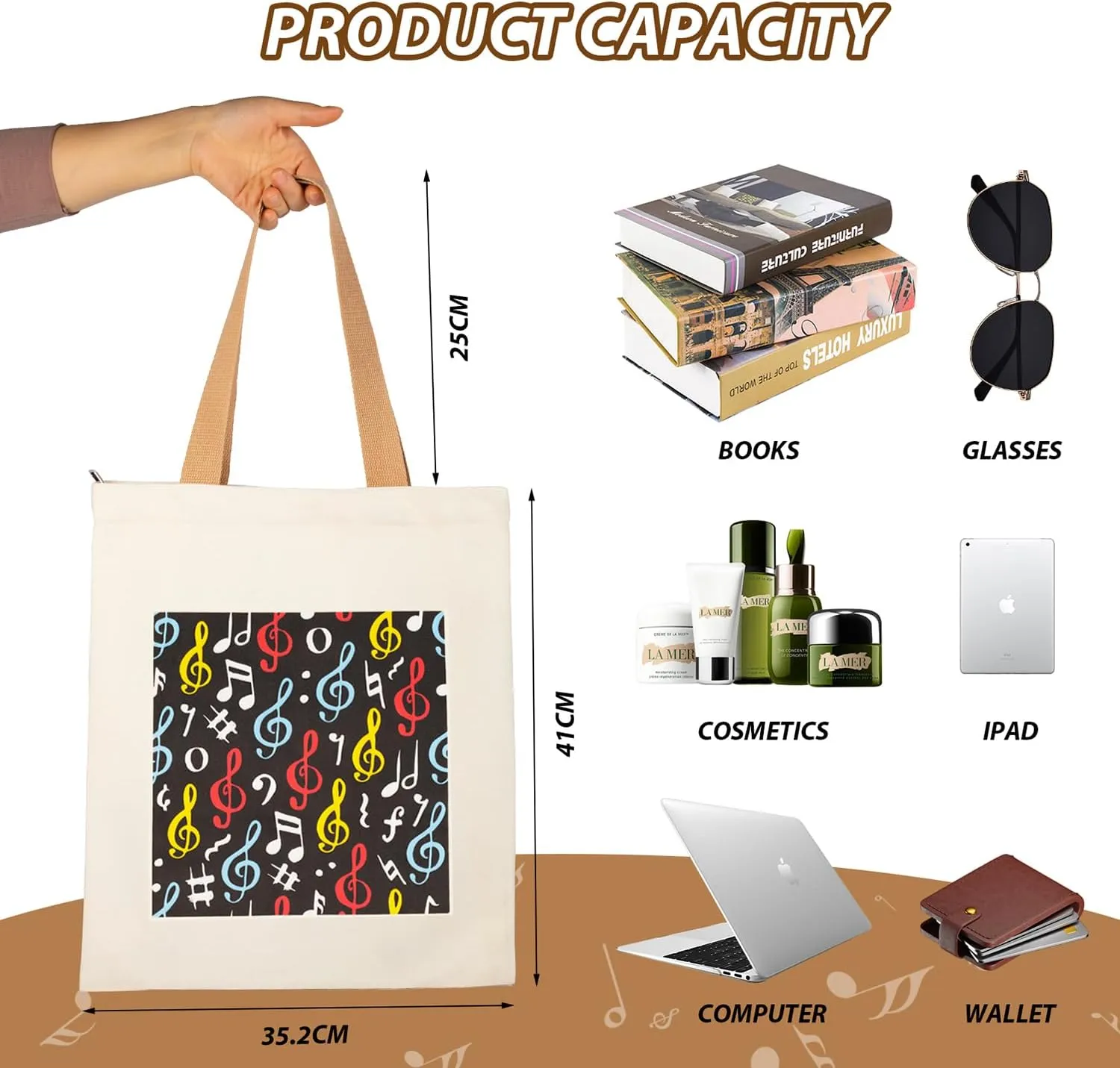 KingPoint Musical Note Tote Bag Shoulder Bag Women Tote Shopping Bag Big Capacity Casual Velvet Handbags for Music Lover Tote