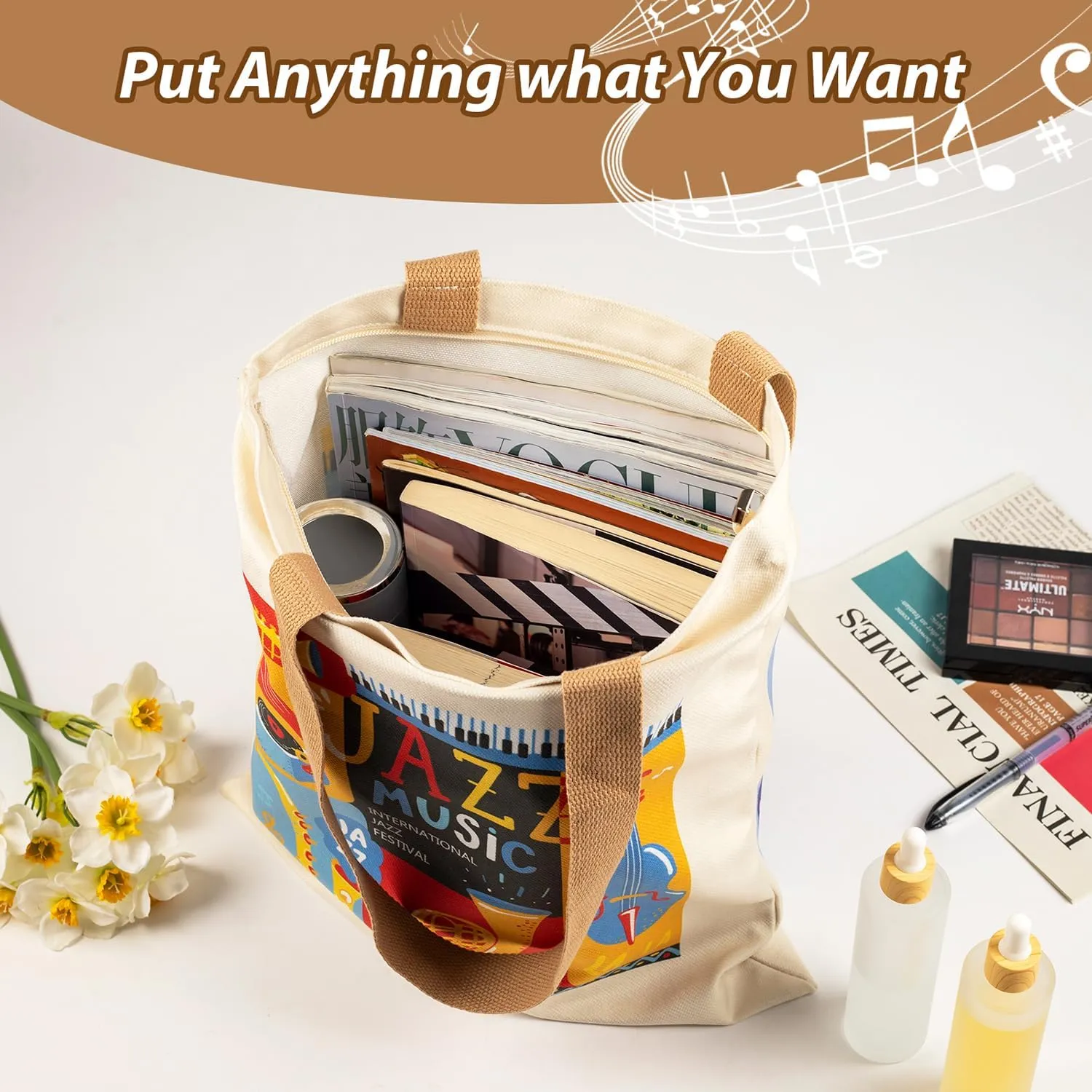 KingPoint Musical Note Tote Bag Shoulder Bag Women Tote Shopping Bag Big Capacity Casual Velvet Handbags for Music Lover Tote