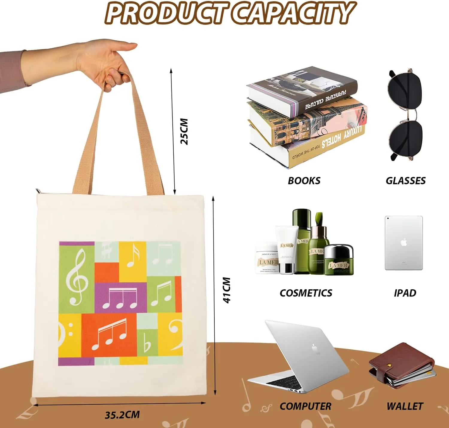 KingPoint Musical Note Tote Bag Shoulder Bag Women Tote Shopping Bag Big Capacity Casual Velvet Handbags for Music Lover Tote