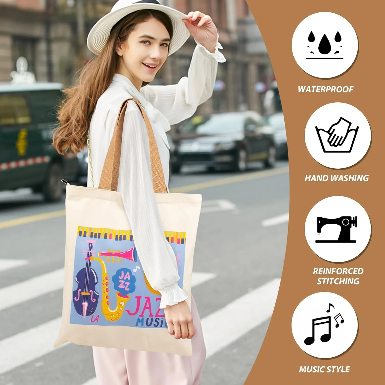 KingPoint Musical Note Tote Bag Shoulder Bag Women Tote Shopping Bag Big Capacity Casual Velvet Handbags for Music Lover Tote