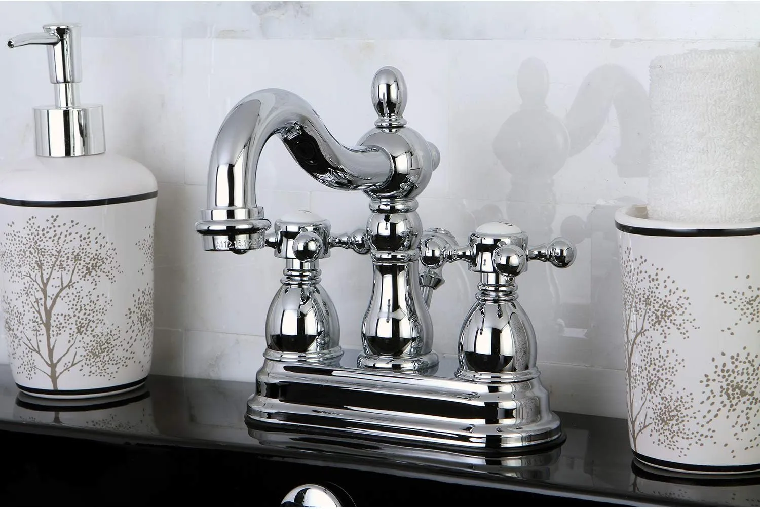 Kingston Brass KB1601BX Heritage 4" Centerset Lavatory Faucet with Metal Cross Handle, Chrome
