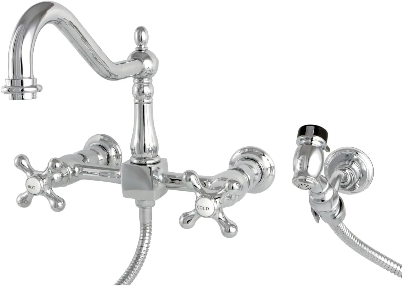 Kingston Brass KS1241AXBS Heritage Bridge Kitchen Faucet, 8-1/2", Polished Chrome