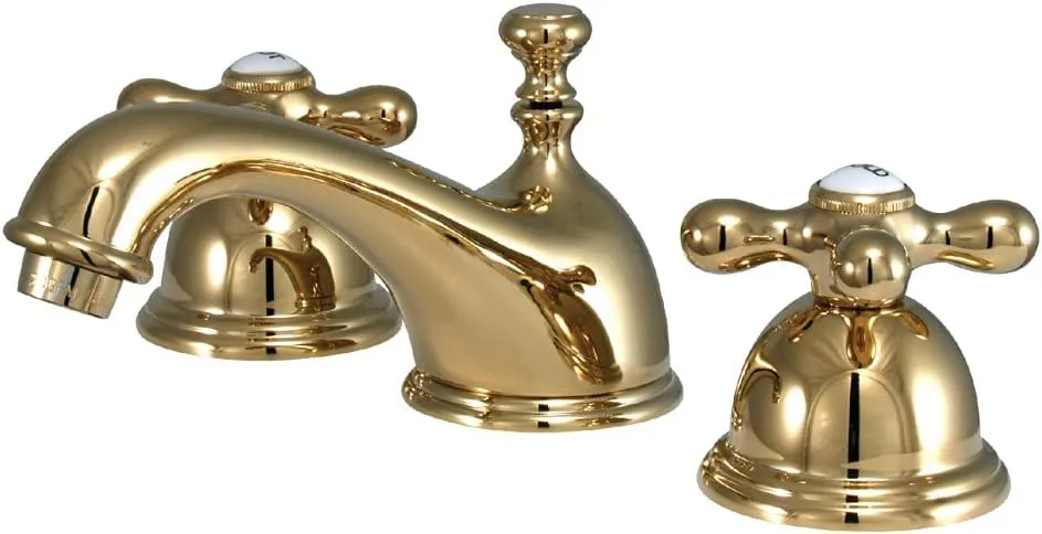 Kingston Brass KS3962AX Restoration Widespread Lavatory Faucet with Metal Cross Handle, Polished Brass
