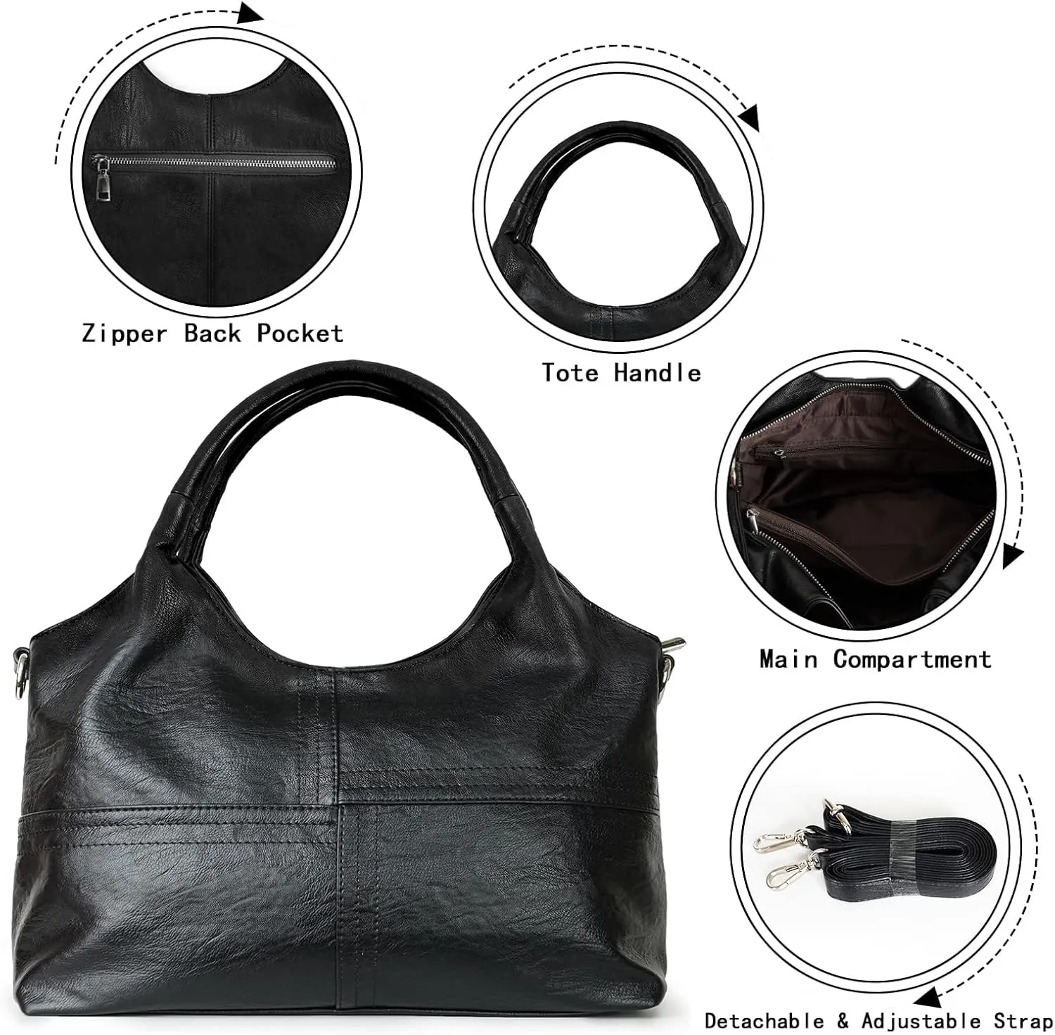 KOGTLA Vegan Leather Purses for Women with Detachable Satchel Strap, Ladies Handbags, Tote Hobo Bags with Top Handle