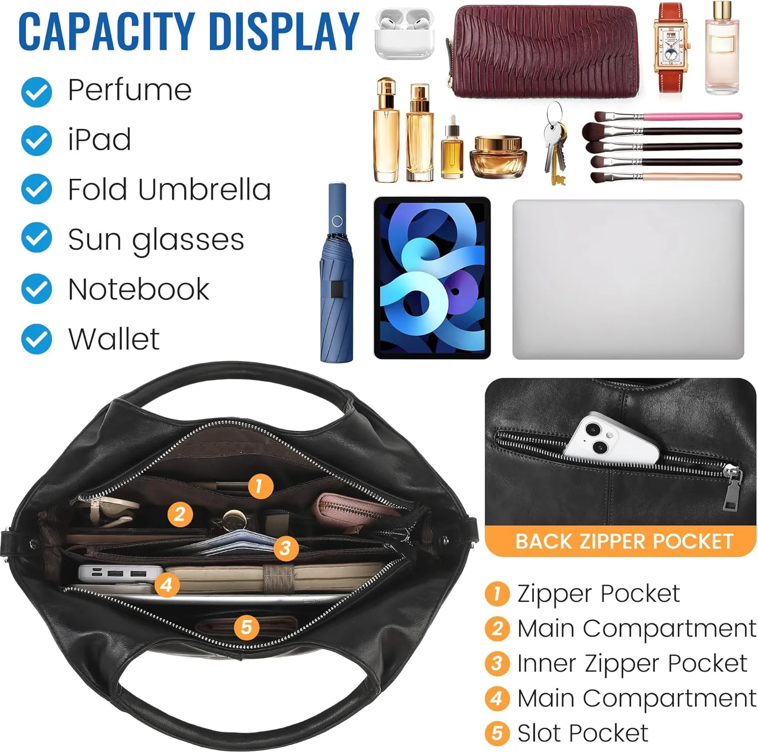 KOGTLA Vegan Leather Purses for Women with Detachable Satchel Strap, Ladies Handbags, Tote Hobo Bags with Top Handle