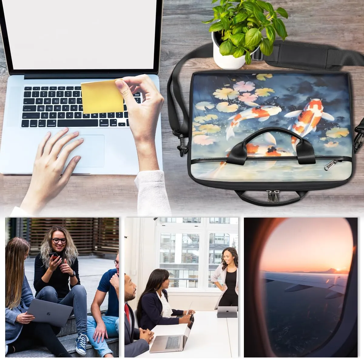 Koi Laptop Bag for Men Women 13-15 Inch Case Bags Sleeve Shoulder with Anti Slip Removable The Pad Straps(15x1x11inches)