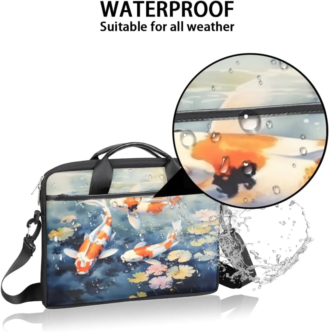 Koi Laptop Bag for Men Women 13-15 Inch Case Bags Sleeve Shoulder with Anti Slip Removable The Pad Straps(15x1x11inches)