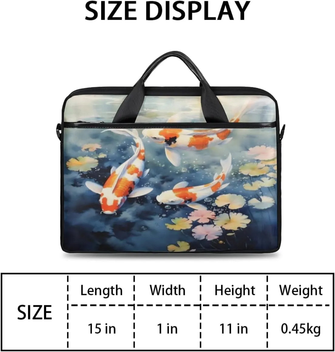Koi Laptop Bag for Men Women 13-15 Inch Case Bags Sleeve Shoulder with Anti Slip Removable The Pad Straps(15x1x11inches)