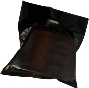 Krodtige 100 Pack 16" x 18"x 2 Mil Thick Black Merchandise Shopping Bags with Die Cut Handles Glossy Plastic Bag Perfect for Retail,Shopping,Trade Show and More(No Gusset)