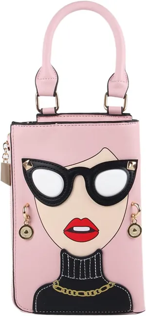 KUANG! Women Novelty Lady Face Shoulder Bags Funky PU Leather Top Handle Satchel Handbags Clutch Purse for Women