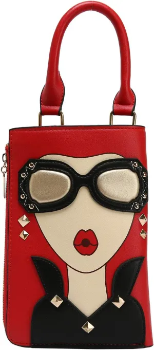 KUANG! Women Novelty Lady Face Shoulder Bags Funky PU Leather Top Handle Satchel Handbags Clutch Purse for Women