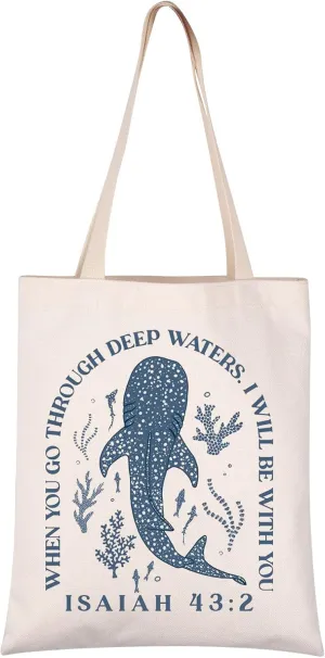 KUIYAI Whale Shark Canvas Tote Bag Shark Lovers Gifts Shark Merchandise Sea Animal Gift