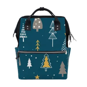 Kuizee Diaper Bag Backpack Multipurpose Bag ﻿Merry Christmas Minimalist Trees Blue Mutispandex Casual Daypack Mummy Bag Maternity Bag 15.7Inch