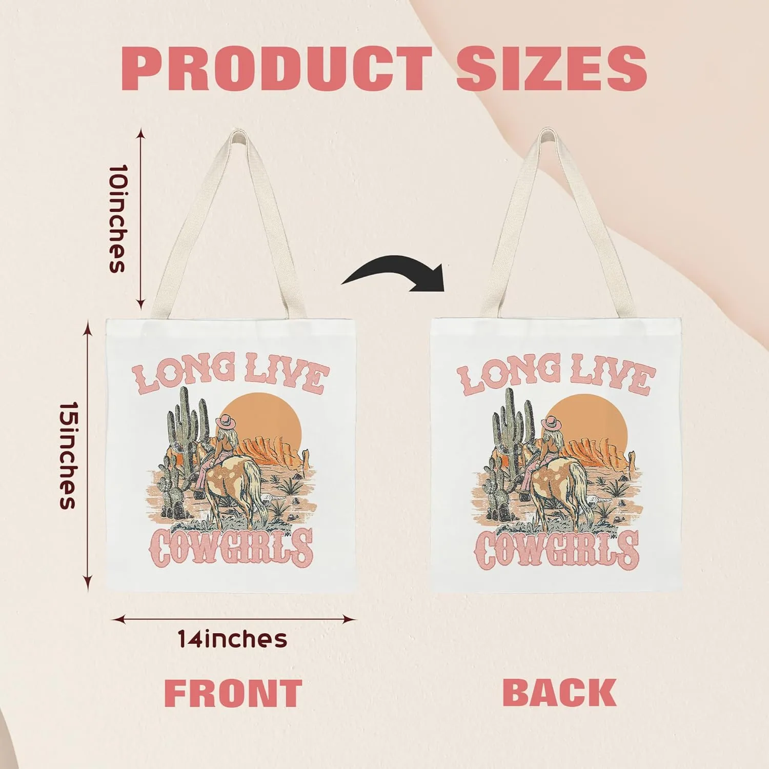 kunlisa Canvas Tote Bag,Western Tote Bag,Western Tote Bags for Women,Reusable Grocery Bags Canvas 14x15 Inch
