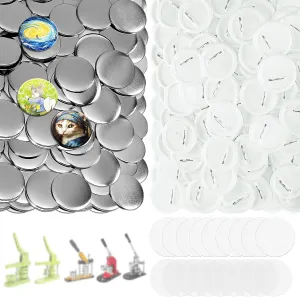 KUNTAERY 100 Sets 3 Inch Button Maker Supplies, 75mm Round Badge Parts with Metal Covers, Plastic Pin Backs, Clear Film & Blank Paper, Perfect for Button Maker Machine & Badge Press