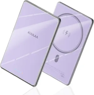 Kuulaa Magsafe Battery Pack 0.27'' 5000mAh Ultra Slim Magnetic Portable Charger Power Bank Support USB C PD 20W Fast Charging, Compatible with iPhone 16 Pro Max/15/14/13/12 Mini, Purple