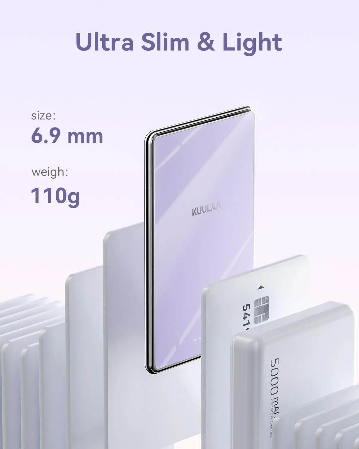 Kuulaa Magsafe Battery Pack 0.27'' 5000mAh Ultra Slim Magnetic Portable Charger Power Bank Support USB C PD 20W Fast Charging, Compatible with iPhone 16 Pro Max/15/14/13/12 Mini, Purple