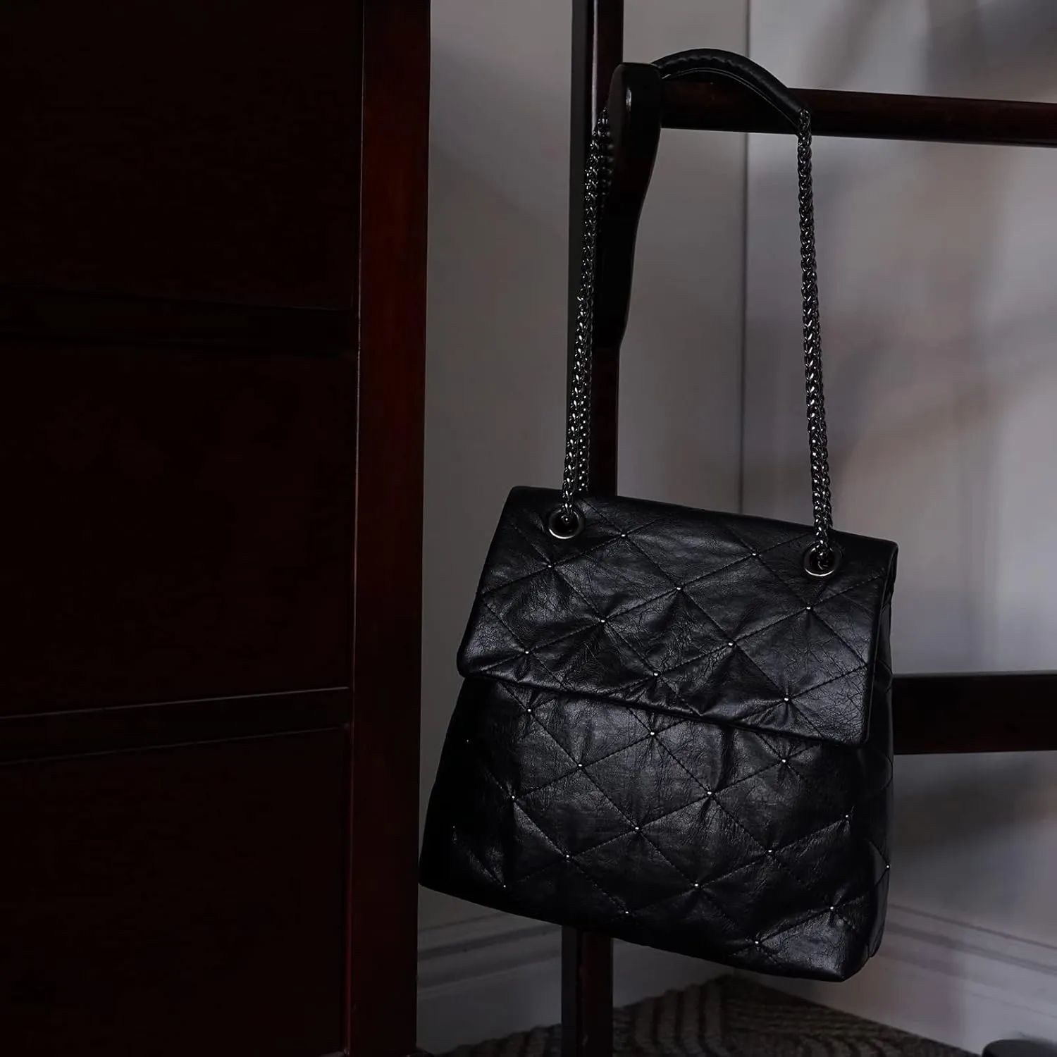 KWANI Lozenge Studded Tote Shoulder bags PU Leather Large Purses Handbag for Women, Magnetic Closure