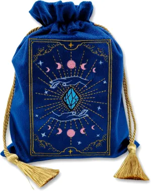 La Muci Blue Velvet Tarot Card Bag - Drawstring Pouch for Tarot Deck Storage - Magic Black Velvet Bag - Jewelry Storage & Gift Bag with Gold Tassel Drawstrings, 6.6 x 9 Inches
