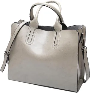 Ladies Shoulder Bag Fashion Solid Color Vintage Zipper Large Capacity Shoulder Handbag Leather Bags (Grey, One Size)