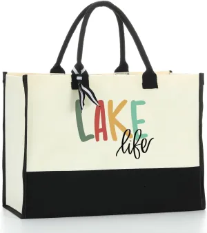 Lake Life Tote Bag for Women Waterproof Personalized Beach Bag Canvas Bag Funny Lake Girls Bag Trip Gifts