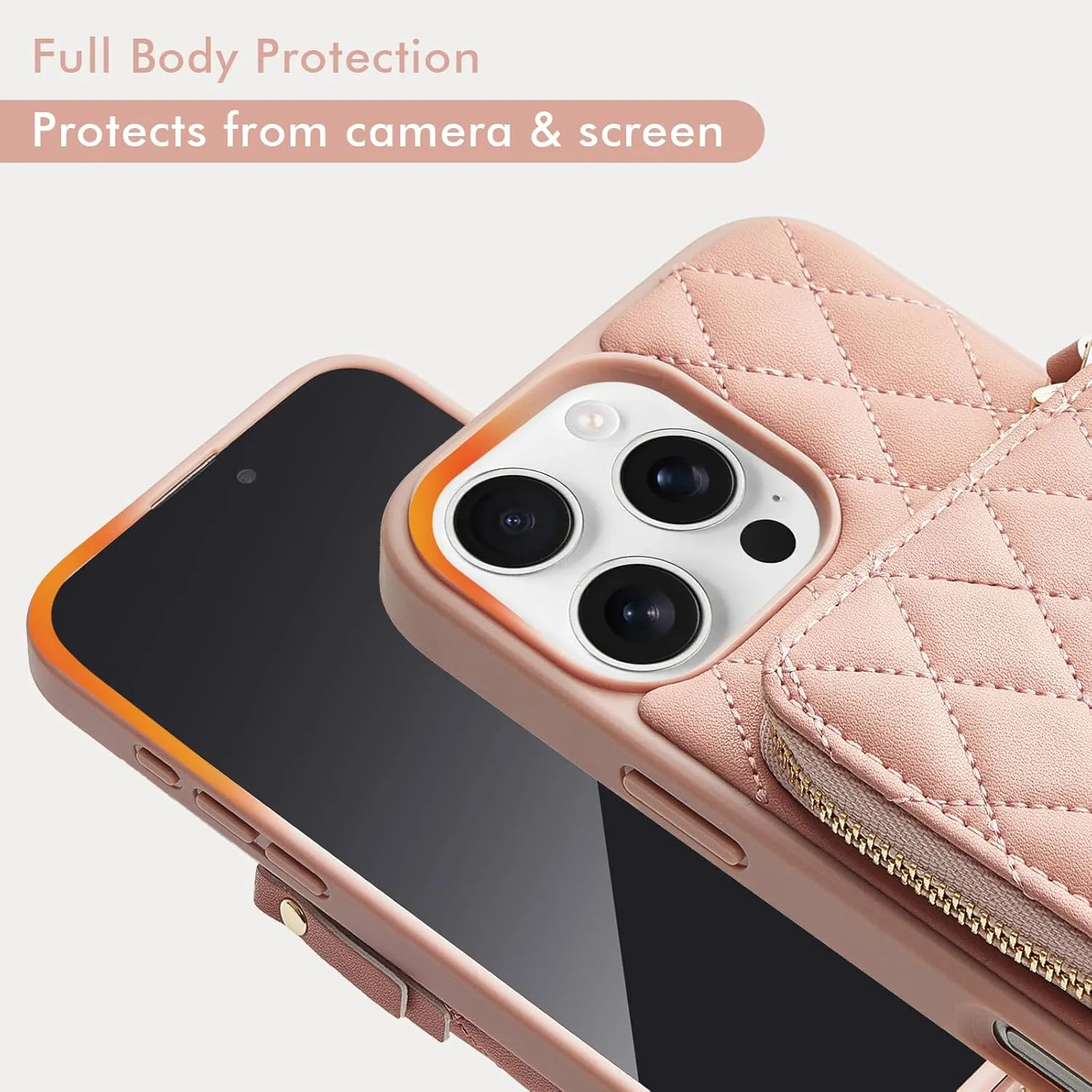 LAMEEKU Compatible with iPhone 16 Pro Case Wallet with Card Holder, RFID Blocking Wrist Strap Crossbody Phone Cover for Women for iPhone 16 Pro 6.3" Pink
