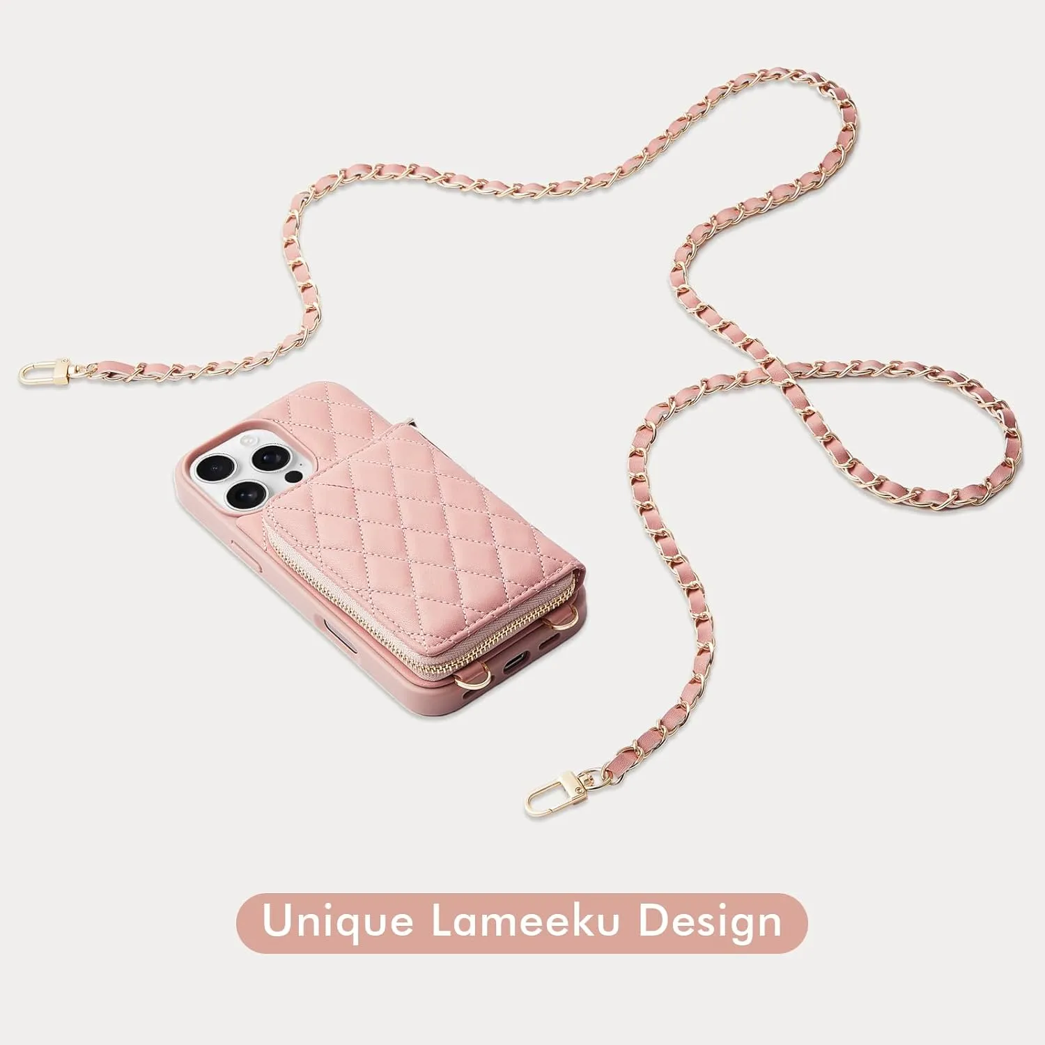 LAMEEKU Compatible with iPhone 16 Pro Case Wallet with Card Holder, RFID Blocking Wrist Strap Crossbody Phone Cover for Women for iPhone 16 Pro 6.3" Pink
