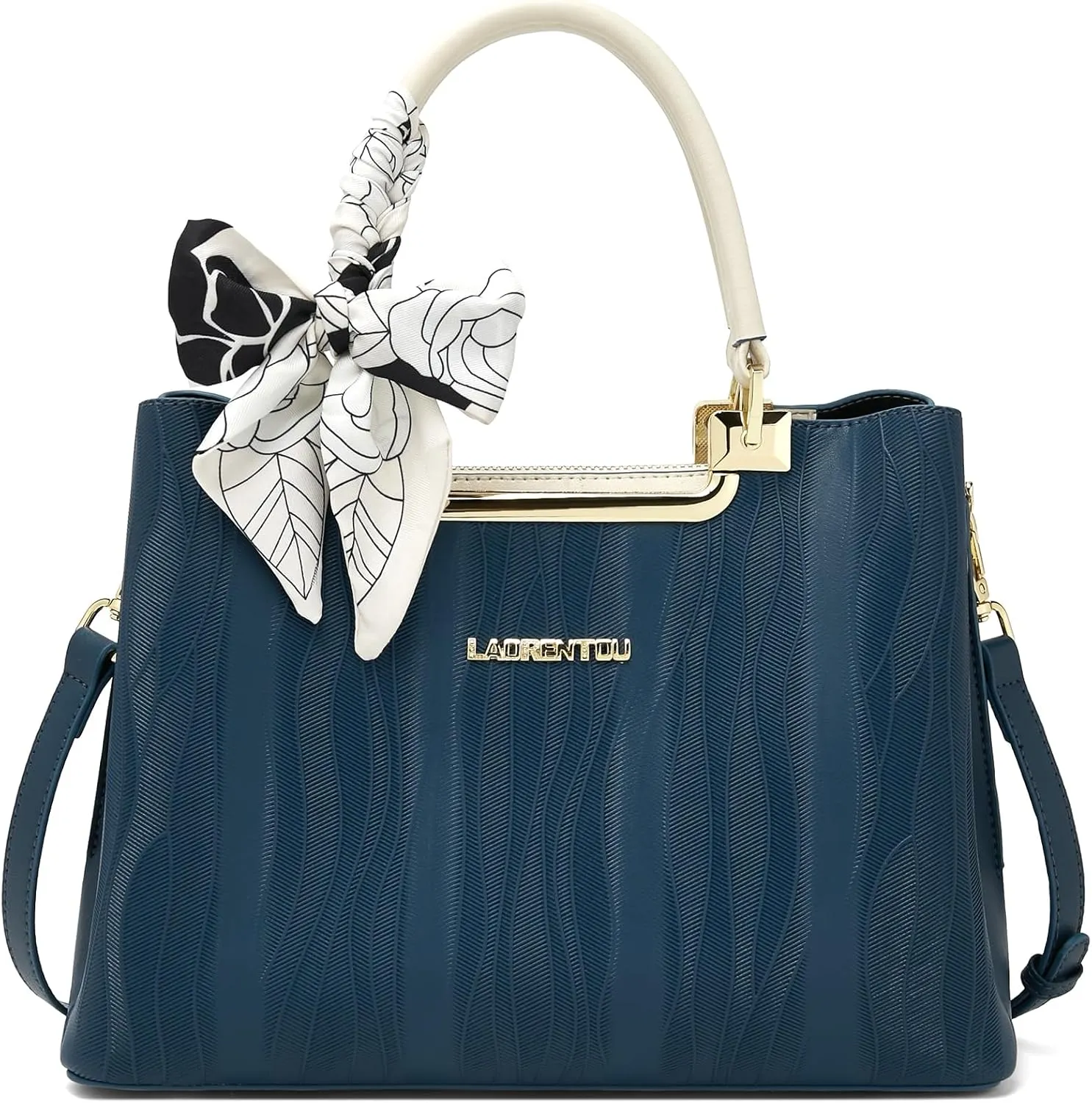 LAORENTOU Cow Leather Tote Handbag for Women Vintage Shoulder Bag Top Handle Purse with Embroidery Satchel Handbags