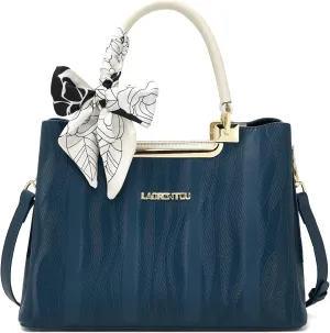LAORENTOU Cow Leather Tote Handbag for Women Vintage Shoulder Bag Top Handle Purse with Embroidery Satchel Handbags