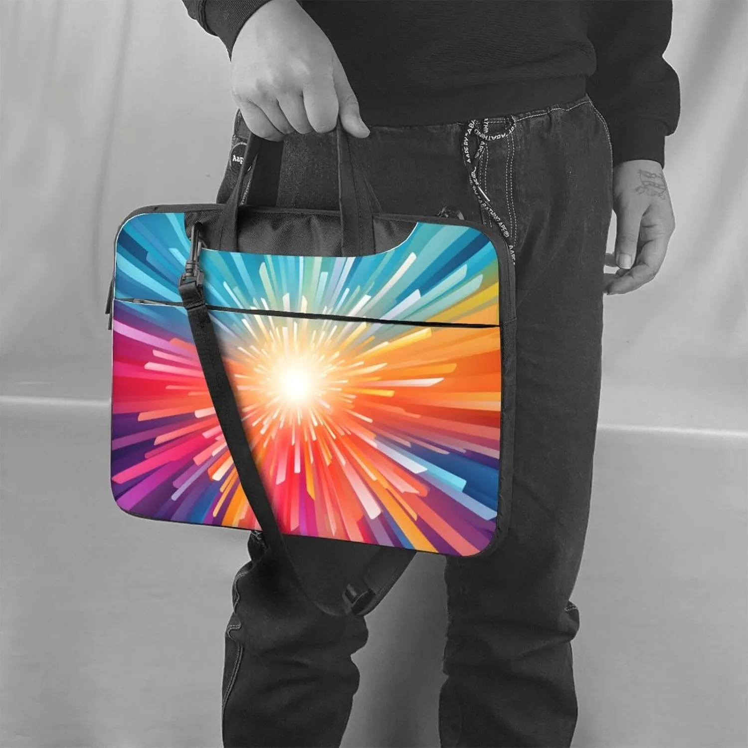 Laptop Bag Colorful Explosion Beam Laptop Tote Bag Women Men Laptop Sleeve Case Lightweight Computer Bag