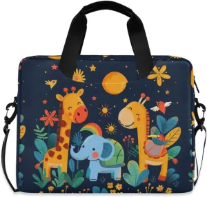 Laptop Bag Fits Up to 16 Inch Computer Giraffe Elephant Flower Bush Laptop Briefcases for Men Women