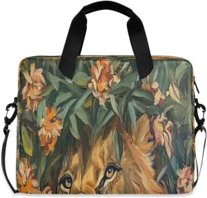 Laptop Bag for Women - Fits 16 inch with Laptop Compartment Carrying Messenger Sleeve with Strap Professional Fashion Travel Purse for Business Office Bag Lion in The Flower Bush